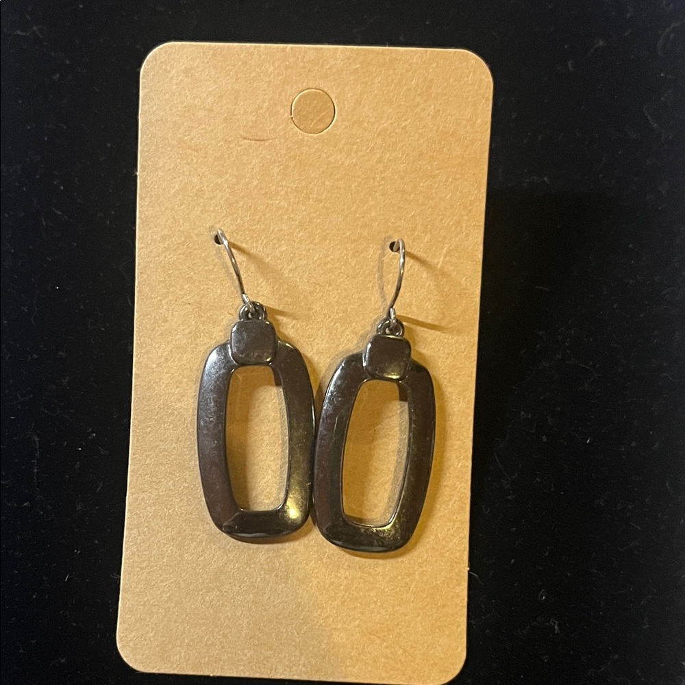 Vintage? Silver Tone Rectangular Dangle Earrings - image 1